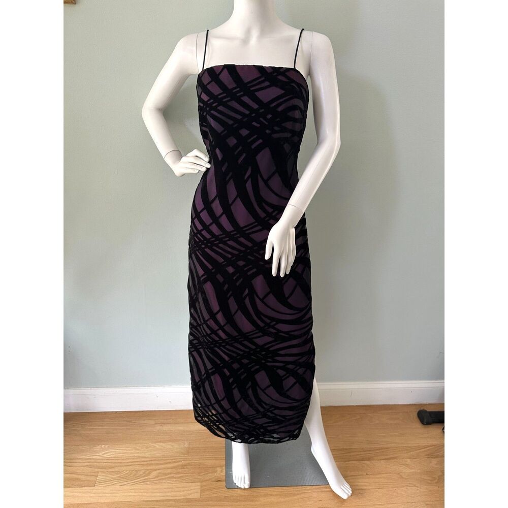 Vintage Y2K Velvet Devore Flock Midi Dress side 6 Purple Black Mesh Goth Vamp